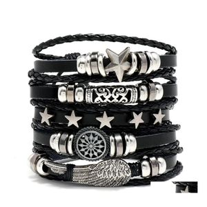 Bracelets porte-bonheur tissé mode hommes hommes femmes Bracelet en cuir bracelet en gros bijoux cadeau 5 pièces/ensemble livraison directe Ot58W