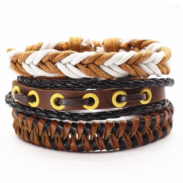 Pulseras con dijes, pluma tejida, Cruz, estrellas, palabras, cuero, hombres, mujeres, cuentas de madera, brazaletes, regalo, joyería para hombre, 3 unids/set