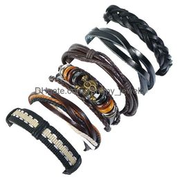 Bracelets de charme bracelet en cuir tissé alliage skl perles en bois charmes en métal bijoux américain européen pour femmes corde à main antique c dhnzn
