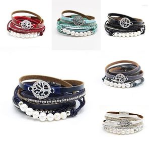 WYBU 7 Couleurs Arbre De Vie Bracelet En Cuir Pour Femmes Alliage Magnétique Fermoir Perle Multicouche Wrap Mode Bracelet Bijoux