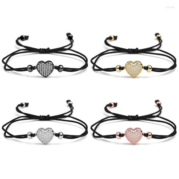 Pulseras de encanto Xinyao Hecho a mano CZ Crystal Love Heart Pulsera Pulsera Mujer Ajustable Cuerda Negra Cuerda para mujeres