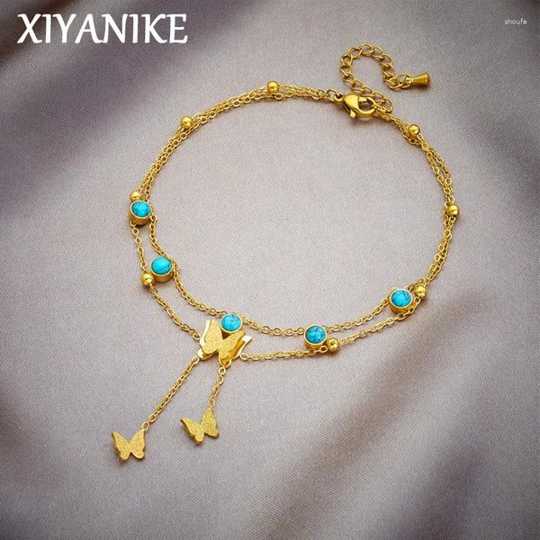Bracelets de charme Xiyanike Matière mat double chaîne de mains Butterfly Grace Fashion Bijoux bracelet fin pour les cadeaux pour femmes
