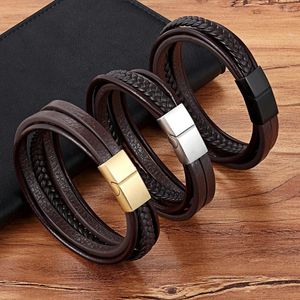Bracelets de charme XQNI 19/21 / 23cm Bracelet en cuir couleur marron noir avec boucle en acier inoxydable bracelet à crochet facile pour cadeau de bijoux pour garçons cool