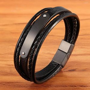 Bedelarmbanden xqni luxe gebogen ontwerp roestvrijstalen accessoires magnetische knop vlecht multilayer lager lederen armband voor mannen punk sieraden