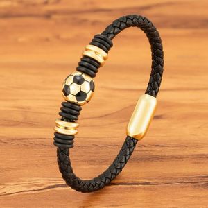 Bracelets de charme XQNI Hommes Bracelet En Cuir Simple Noir En Acier Inoxydable Bouton Ballon De Football Accessoires Tissé À La Main Hommes Charme Bijoux Cadeaux 231006