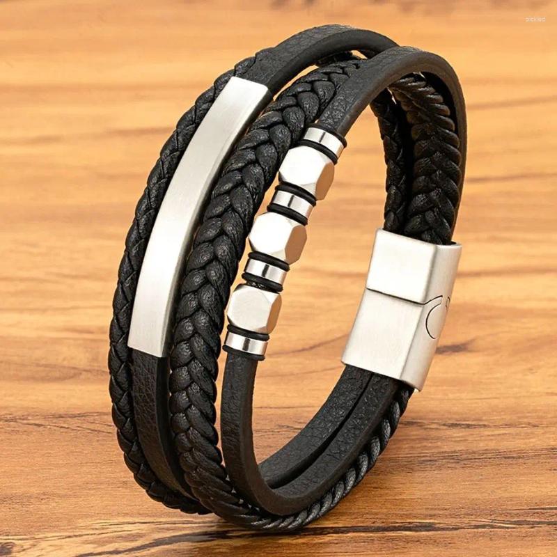 Bracelets Charm Xqni Punk Spunk Acero inoxidable brazalete de cuero brazalete para hombres joyas de color negro regalo de moda