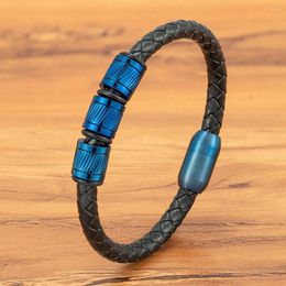 XQNI Punk Style Hommes Bracelet En Cuir Pour Homme En Acier Inoxydable Bouton Perle Bijoux Accessoires À La Main Corde Année Cadeaux