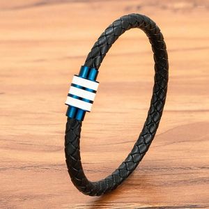 Bedelarmbanden xqni eenvoudige stijl mannen lederen armband zwart rood roestvrijstalen gesp neutrale accessoires handgeweven sieraden geschenken