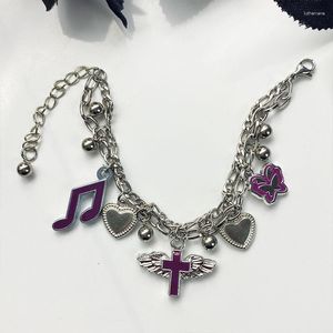 Charm Armbanden Y2k Paars Strass Harajuku Muzieknoot Emaille Vlinder Armband Voor Vrouwen Meisjes Elegante Partij Geschenken Rock Sieraden