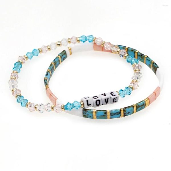 Pulseras de encanto de la pareja de fábrica de folletos Juegos de joyería de brazalete Crystal Miyuki Tila Boaded Sky Blue Set para mujeres amantes de la joyería regalos de joyería