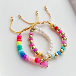 Pulseras con dijes YASTYT pulsera de corazón para niña Boho verano playa perla de agua dulce Y2k joyería mujer Bijoux Pulseras Femme