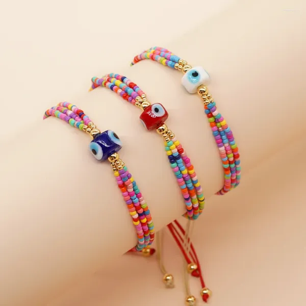 Pulseras con dijes YASTYT Pulsera multicapa Lucky Eye Accesorios de moda Colorido con cuentas para mujeres Brazalete con cordones Regalos de Navidad