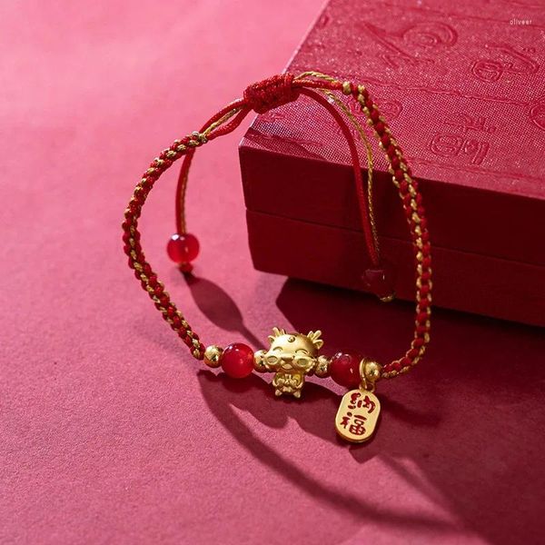 Charm pulseras año dragón bebé pulsera albóndigas doradas suerte tejida a mano cuerda roja joyería brithady regalo