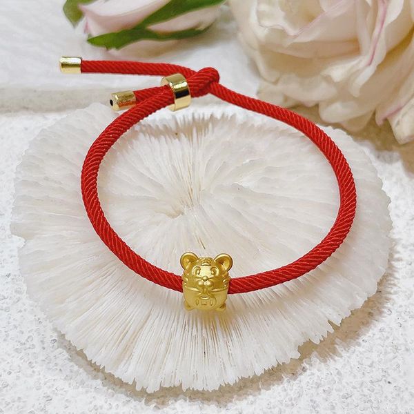 Pulseras con dijes Año Chapado en oro Tigre Cadena de cuerda roja para mujeres Niñas Pulsera trenzada hecha a mano Joyería de moda Encanto