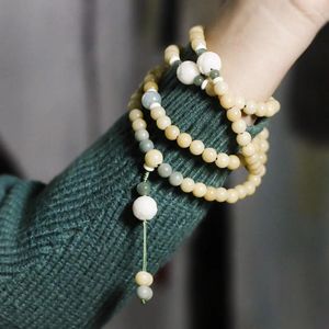 Pulseras de encanto Amarillo Weathering Bodhi Root Pulsera Semilla 108 Collar de jade blanco Regalo de joyería de mujer