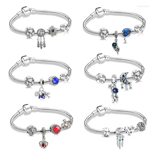 Bracelets de charme Yexcodes Bleu Astronaute Femmes Bracelet DIY Gland Étoile Lune Couronne Pendentif Dames Bijoux Cadeau Cadeaux Pour Hommes