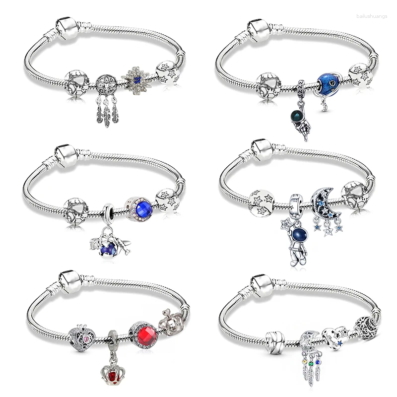 Charm Bracelets Yexcodes Blue Astronaut Women Bracelet DIY Tassel Star Moon Crown Pendant Ladies Jewelry Gift Men's Gifts