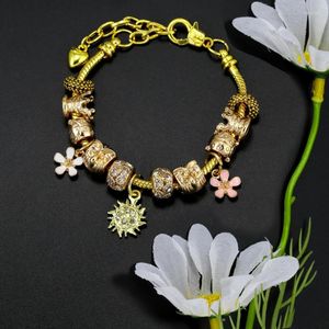 Bracelets de charme yexcodes Golden Daisy Fleur Bracelet Diy Big Hole Alloy Sunflower Femmes perlées Fine Bracles Cadeaux