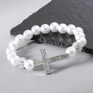 Bracelets de charme yeyulin Femmes Imitation Bracelet Perle Bracelet Crystal Cross Elastic Yoga Bijoux