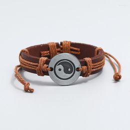 Pulseras con dijes Símbolo Yin Yang Pulsera de cuerda de cuero ajustable Joyería de Tai-chi para hombres Mujeres Artículos de regalo