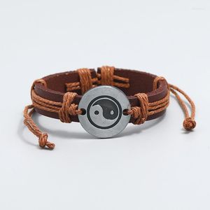Bracelets porte-bonheur symbole Yin Yang Bracelet en corde en cuir réglable bijoux Tai-chi pour hommes femmes articles cadeaux