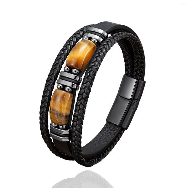 Bracelets Charmets Yishucha Tiger's Eye Fashion Jewelry Men's Joya Classic Multi-capa Cuero trenzada Homme Joyas de individualidad