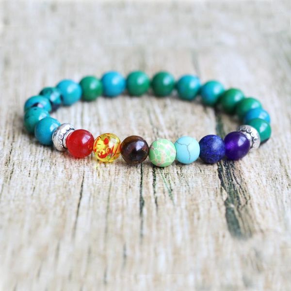 Bracelets porte-bonheur Yoga 7 Chakra Fitness Méditation Bracelet Bouddhisme Tibétain Naturel Phoenix Malachite Perles Chanceux Pour Hommes Femmes Bijoux