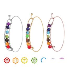 Charm Bracelets Yoga 7 Chakra Wire Bracelet For Women Sier Gold Natural Stone Bangle Beads Reiki Spiritual Buddha Mens Fashion Jewel Dhfve