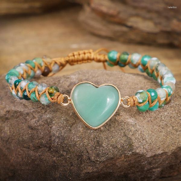 Pulseras con abalorios para Yoga, piedra Natural en forma de corazón, hecha a mano para mujer, pulsera trenzada de hilo DIY, joyería para parejas de amistad para hombres