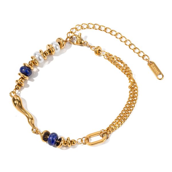 Bracelets Charmet Juvenilway Exquisito Pearl Lapis Lapis LAZULI En forma de agua Pulsera de metal para mujeres Joyas de regalo de fiesta impermeables 230814