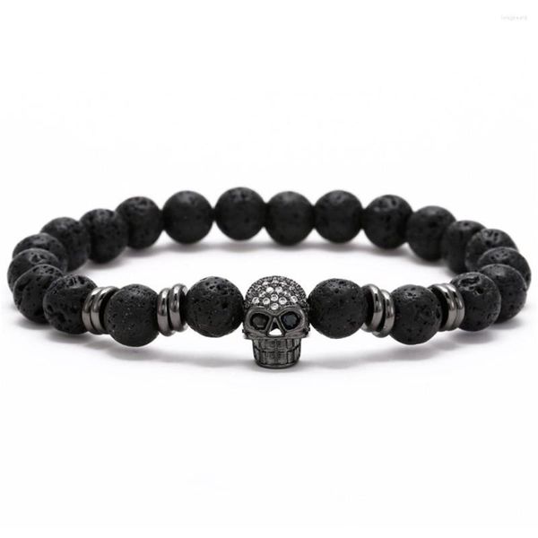 Bracelets de charme ZG Black Eye Crâne Hématite Perle Bracelet Hommes Classique À La Main 8mm Pierre De Lave Pour Bijoux Cadeau