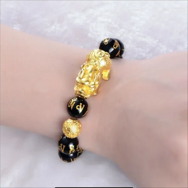 Pulseras de encanto ZG Fengshui Pixiu Pulsera Natural Obsidiana Piedra Cuentas para Mujeres Hombres Riqueza Buena Suerte Buda Unisex Pulsera Joyería