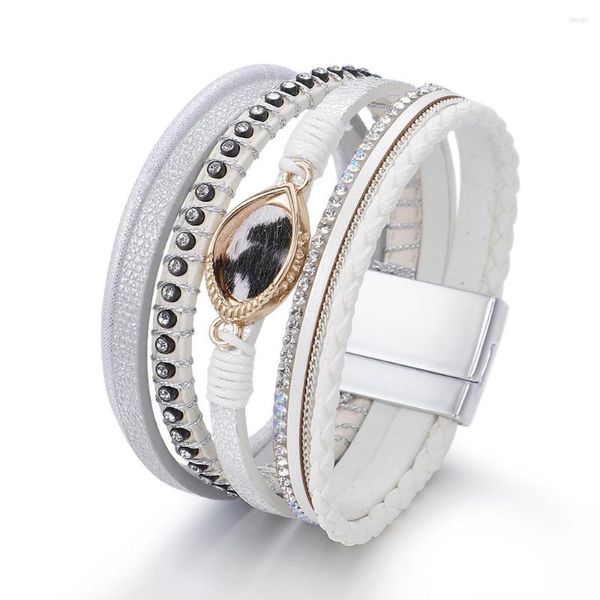 Bracelets porte-bonheur ZG pour femmes Ins Style incrusté strass cuir multicouche tressé oeil du diable boucle magnétique bracelet femme bijoux