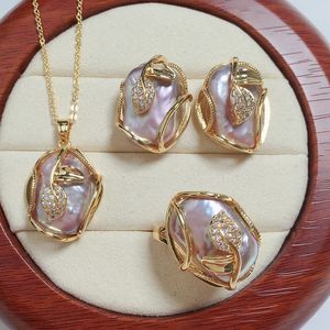Charm Bracelets ZHBORUINI Big Baroque Pearl Jewelry Sets 18K Chapado en oro Collar de agua dulce natural Pendientes para mujer Regalo 230407