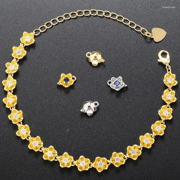 Pulseras de encanto Zhukou Flores de alta calidad Mujeres Latón Chapado en oro Cubic Zirconia Joyería ajustable para niñas al por mayor VL389