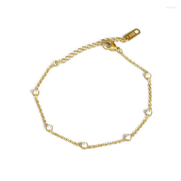 Bracelets porte-bonheur Zircon Bracelet Pour Femmes Filles Kpop Japonais Or Couleur Titane Acier Mode Bijoux Cadeau En Gros GB816