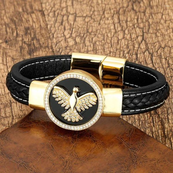 Bracelets de charme Zlxgirl Jet Véritable Cuir Femmes Poignet Bijoux Mode Hommes Aigle Animal Punk Bracelets Livraison Gratuite