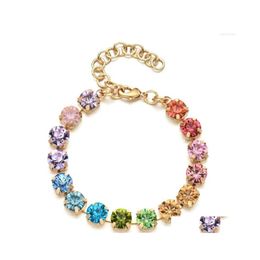 Bedelarmbanden zmzy verstelbare prachtige regenboog CZ Tennis Bracelet voor vrouwen Fashion Gold Cheet Crystal Wedding Sieraden GIF DHQ7E