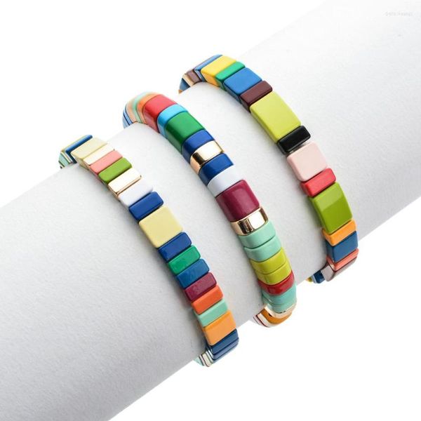 Bracelets porte-bonheur ZMZY arrivée empilés arc-en-ciel bijoux en gros émail tuile perle Bracelet mode personnalisé perlé pour les femmes