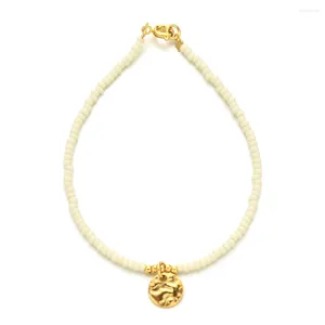 Pulseras de encanto Zmzy Pequeño 18k Chapado en oro Joyería de disco de acero inoxidable para mujeres Pulsera de cadena de cuentas de vidrio clásica Regalo de moda