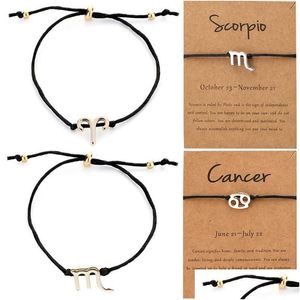 Bedelarmbanden Zodiac Constellation Bracelet Verjaardagsgeschenk voor vrouwen Astrologie Kanker Leo Sieraden Haar drop levering Dhoja