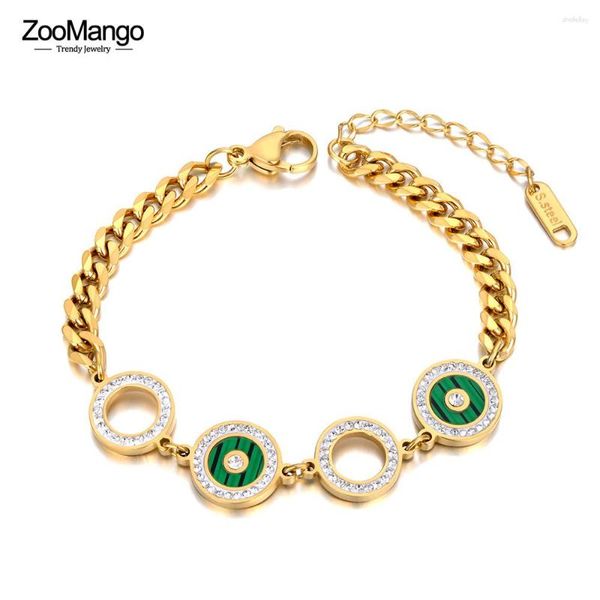 Pulseras con dijes ZooMango blanco negro verde concha acero inoxidable color oro cadena cubana pulsera de diamantes de imitación brazalete para mujeres ZB23069