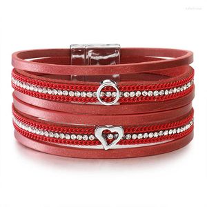 Bracelets de charme Bracelet en cuir tressé zoshi pour femmes Femme Heart Bling Crystal Ceramic multicouche Bracles féminins bijoux