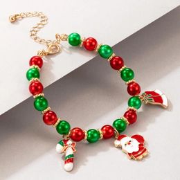 Charm Armbanden ZOSHI Rood Groen Kralen Kerst Armband Voor Vrouwen Kerstman Bell Kruk Hangende Charms Party Jewely Gift