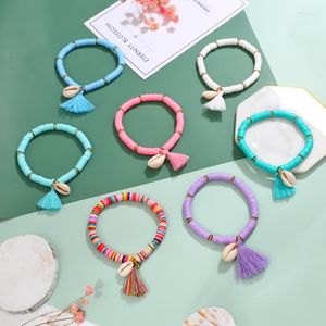 Pulseras con abalorios ZOSHI, pulsera con abalorios de concha y borlas para mujer, cuentas de goma coloridas, conchas marinas hechas a mano, joyería de playa de verano DIY