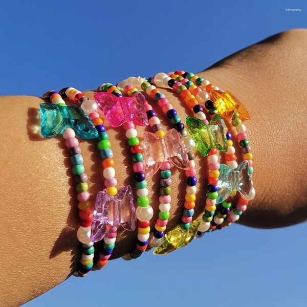 Pulseras de encanto ZX lindo transparente mariposa pulsera con cuentas para las mujeres retro hecho a mano perlas simuladas cadena al por mayor regalo de joyería