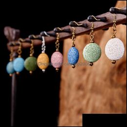 Charm Bronze Retro Lava Stone Charms oorbellen Diy Essenti￫le olie Diffuser Sieraden Vrouwen Vulkanische kralen Oorring Drop Lever CARSHOP2006 DHDXB