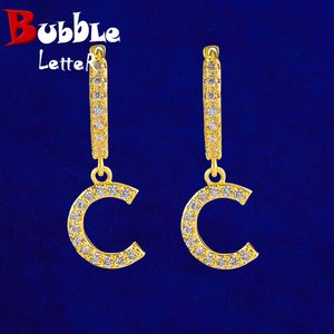 Charm Bubble Letter Iced Custom Tennis Initial Drop Earring Real Gold Compated Women Hip Hop Jewelry 230822