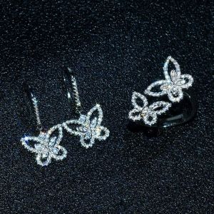 Charme Vlinder Diamanten Sieraden Set Echte Sterling Sier Engagement Trouwringen Oorbellen voor Vrouwen Moissanite Sieraden Cadeau