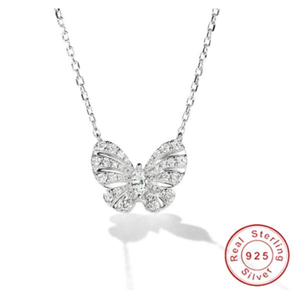 Charme papillon simulé diamant pendentif réel 925 en argent Sterling fête mariage pendentifs collier pour femmes fille bijoux cadeau